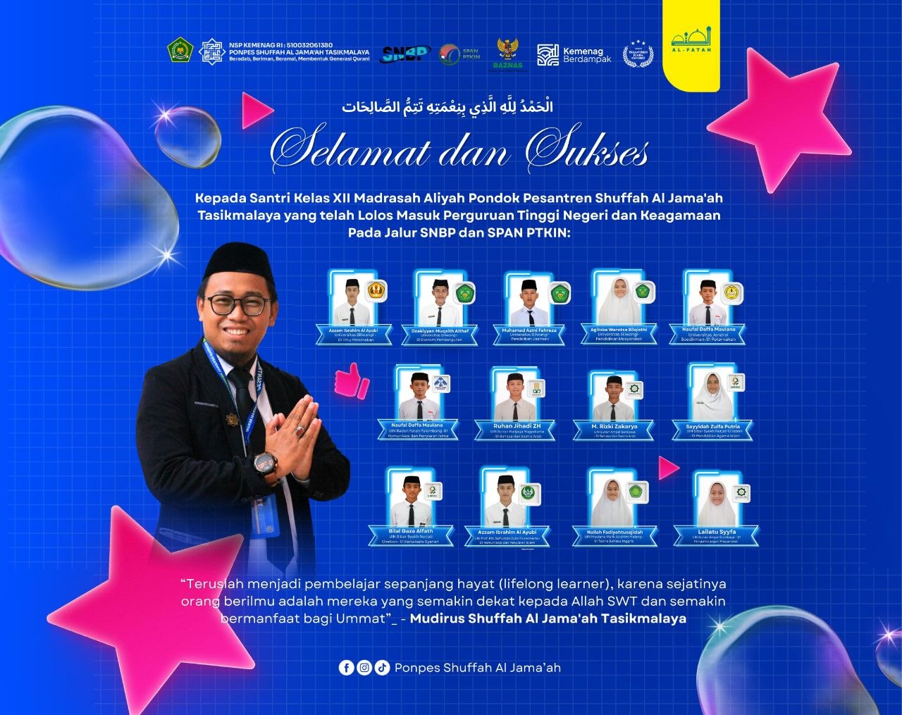 Borong Jalur Prestasi, 70% Santri Ponpes Shuffah Al Jama’ah Tasikmalaya Tembus SNBP dan SPAN-PTKIN